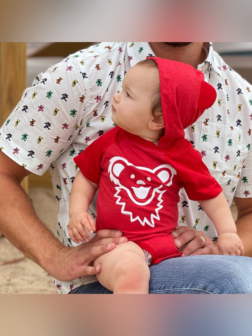 Rabbit Skins Grateful Dead Dancing Bear Face Hooded Baby One Piece Red 18 Months